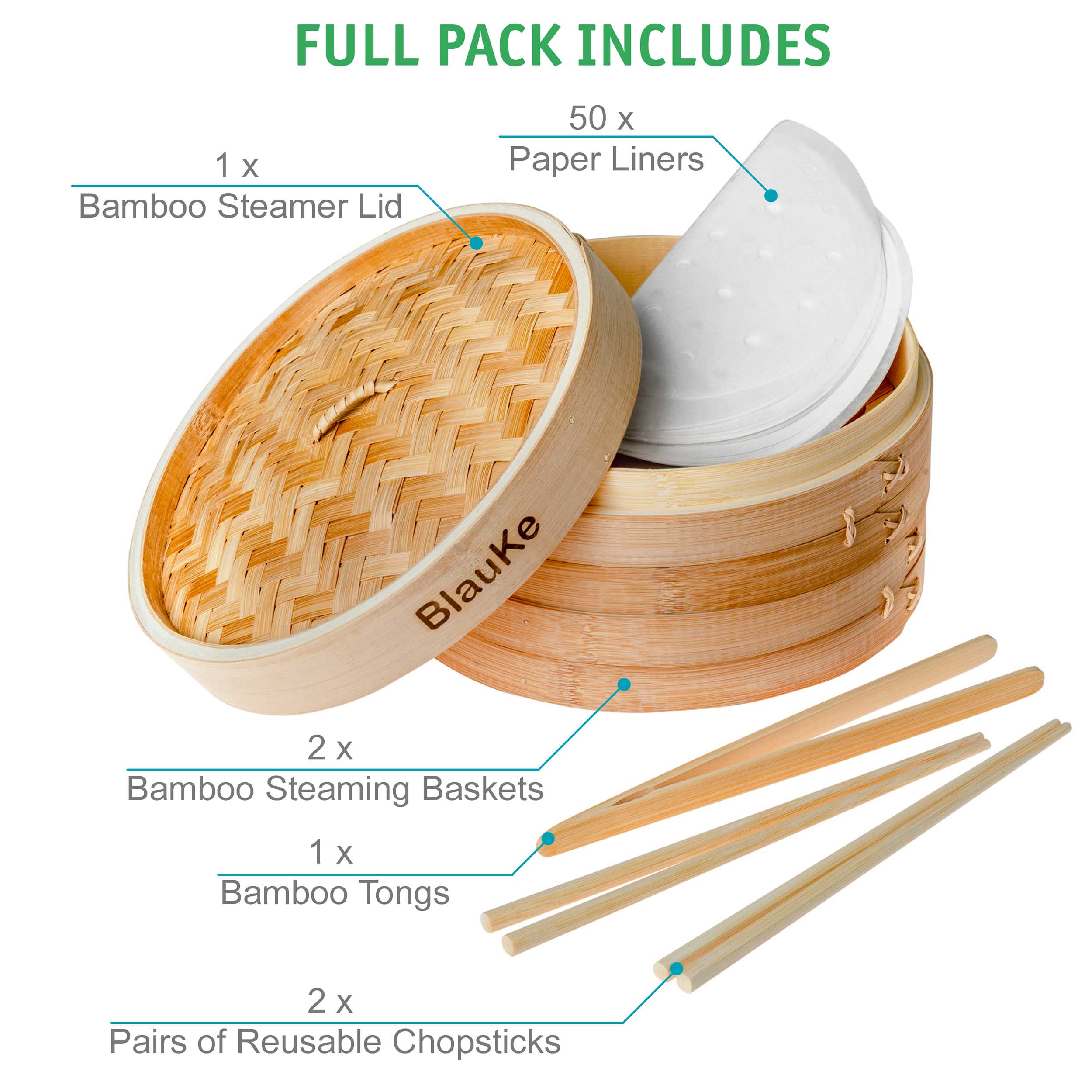 2-Tier Bamboo Steamer Basket