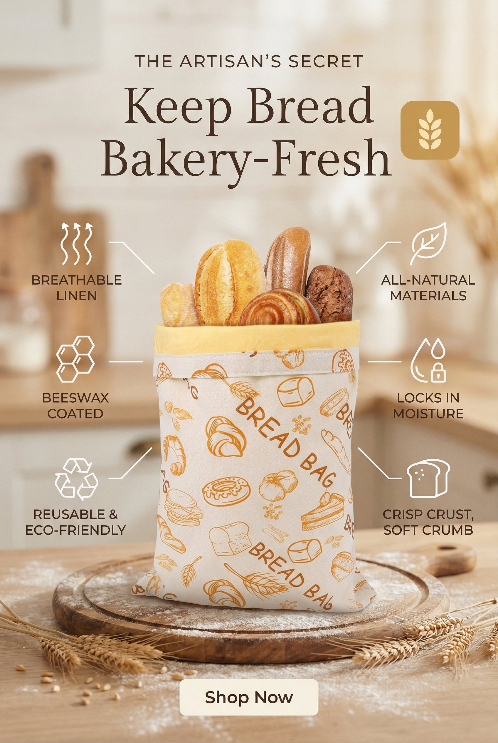 Reusable Beeswax Bread Bags